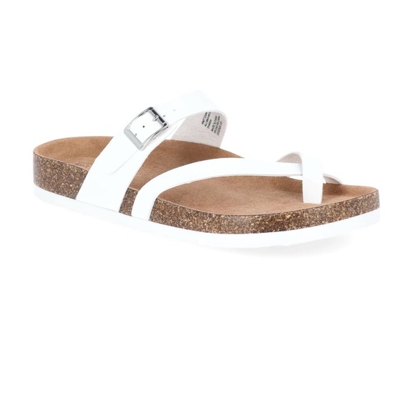 Time and Tru White Sandals Women's 8.5 Wide Width Cork Footbed Buckle Comfort - Picture 5 of 5